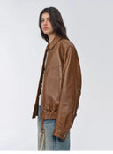 Imported Waxed Sheep Leather Retro Work Jacket Coat for Women "Fashionable Luke"
