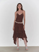 "Heart-Beating Invitation" Lazy Copper-Ammonia Rayon V-Neck Irregular Adjustable Mid-Length Suspender Dress